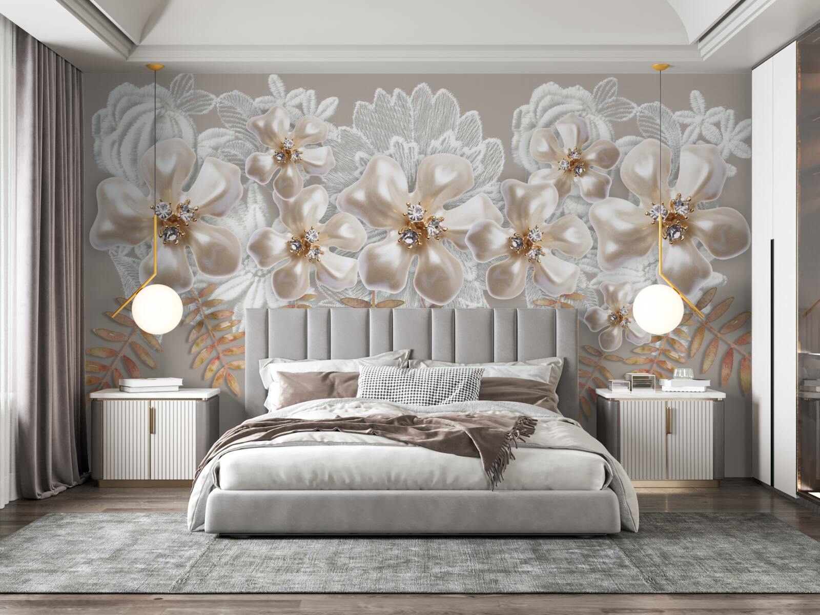 Papier peint des bourgeons blancs, étincelants de beauté, sur des branches dorées