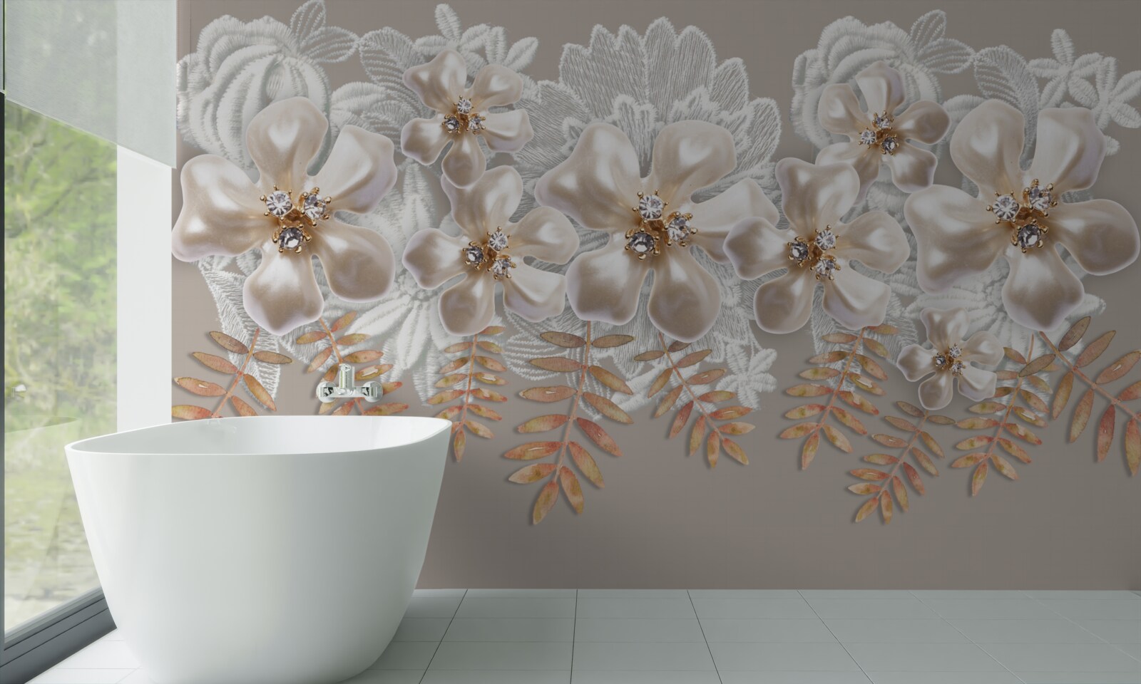 Papier peint des bourgeons blancs, étincelants de beauté, sur des branches dorées