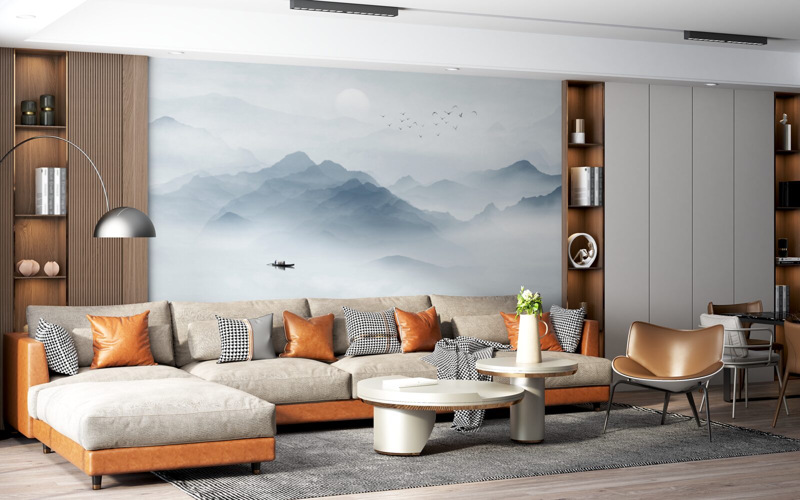 Papier peint Le brouillard s'épaissit dans les montagnes et le pêcheur se retrouve seul avec lui-même