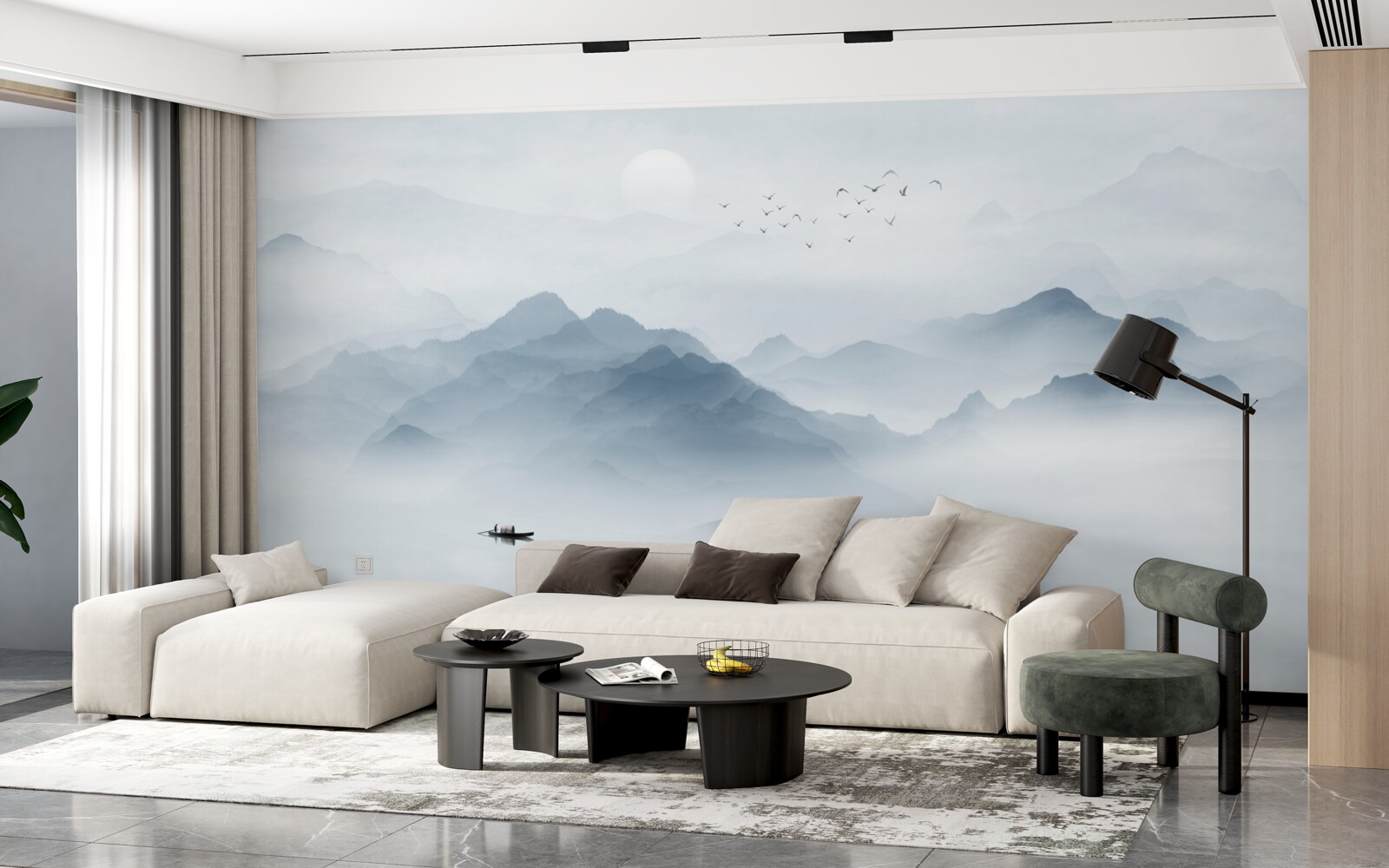 Papier peint Le brouillard s'épaissit dans les montagnes et le pêcheur se retrouve seul avec lui-même