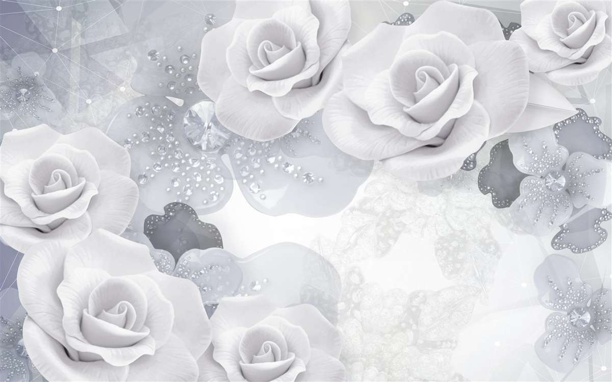 Papier peint ensemble de fleurs blanches sur fond bleu