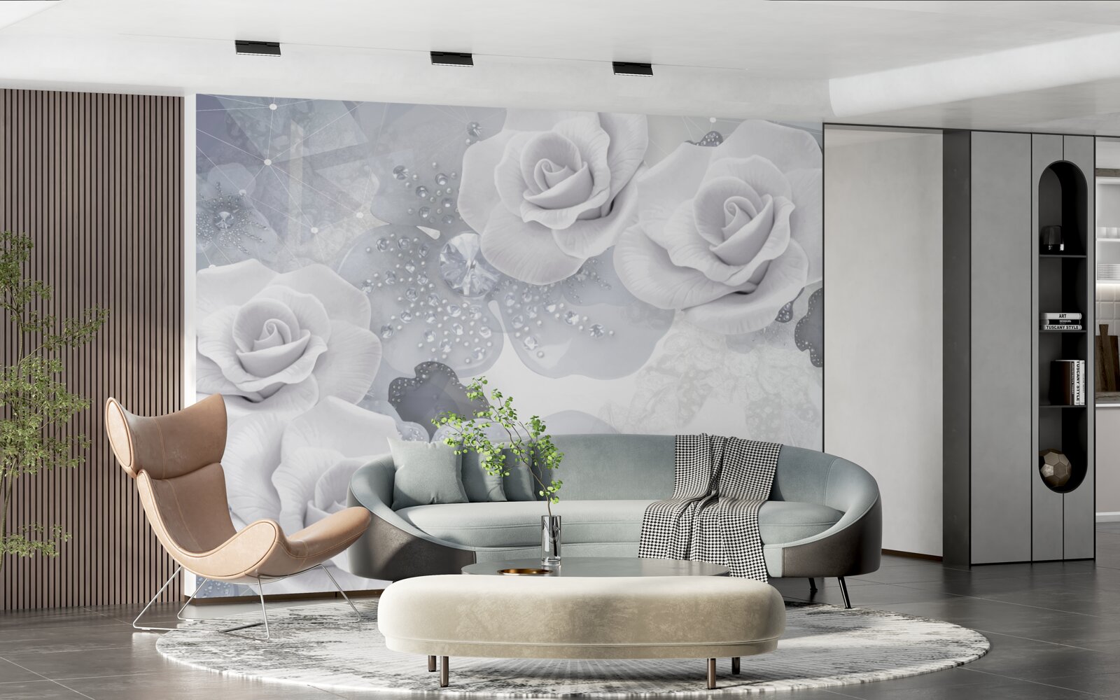 Papier peint ensemble de fleurs blanches sur fond bleu