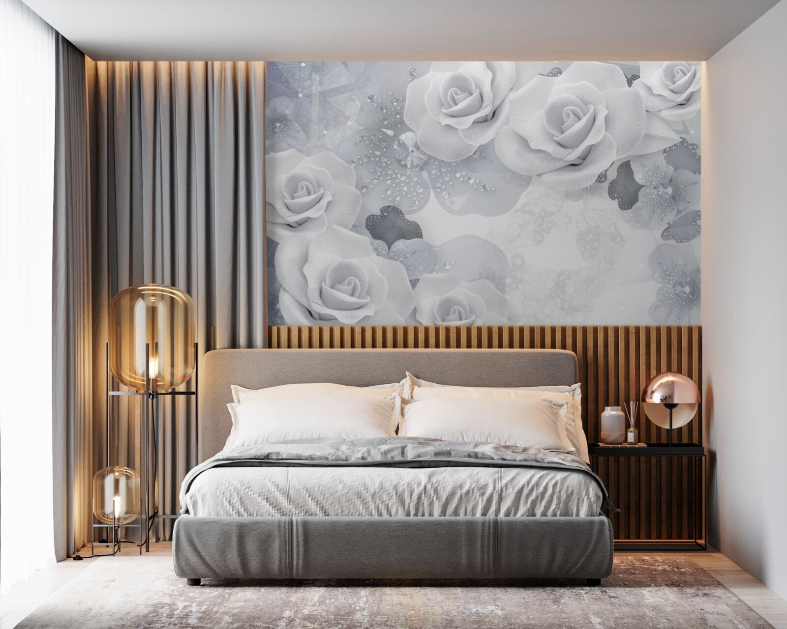 Papier peint ensemble de fleurs blanches sur fond bleu