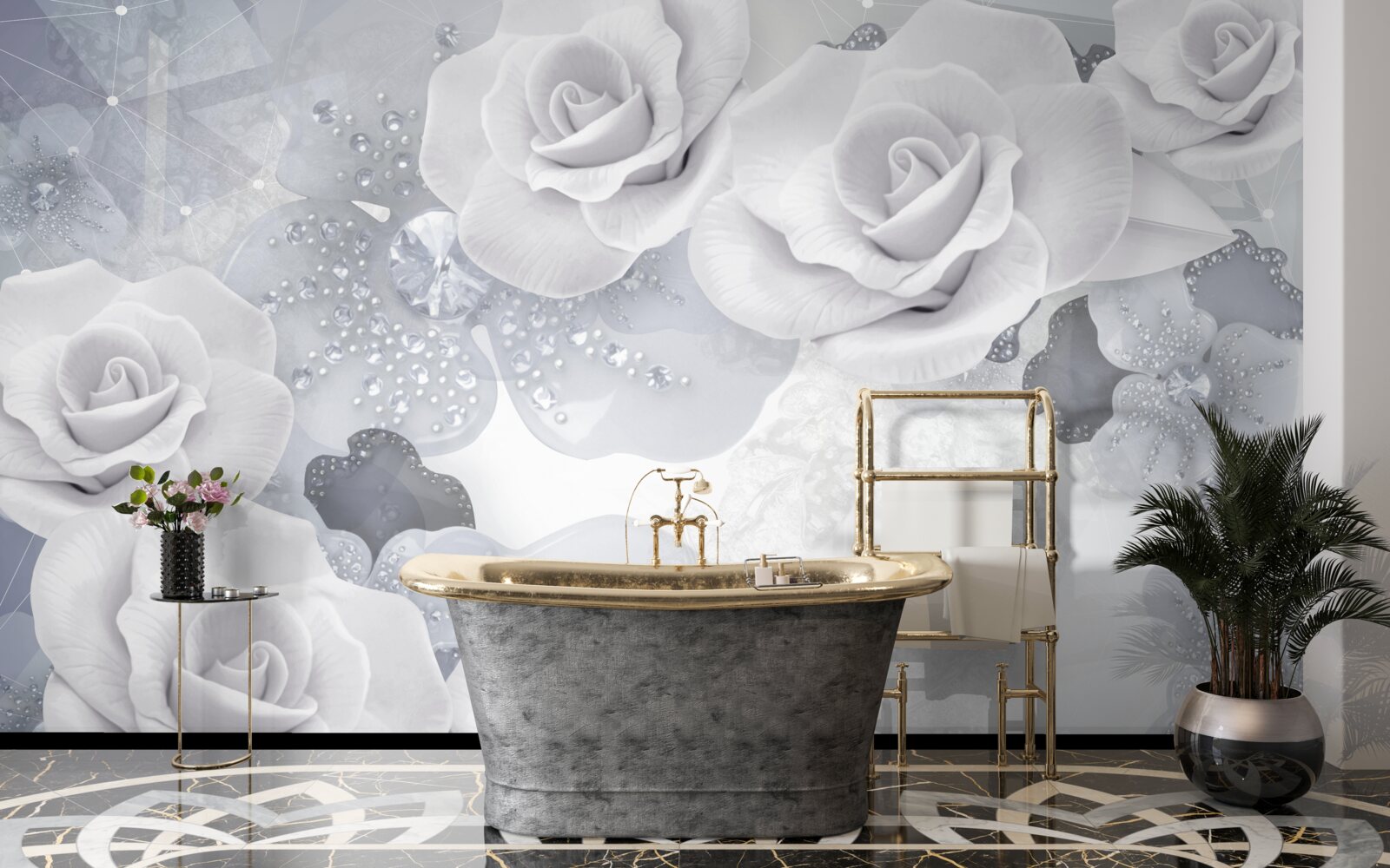 Papier peint ensemble de fleurs blanches sur fond bleu