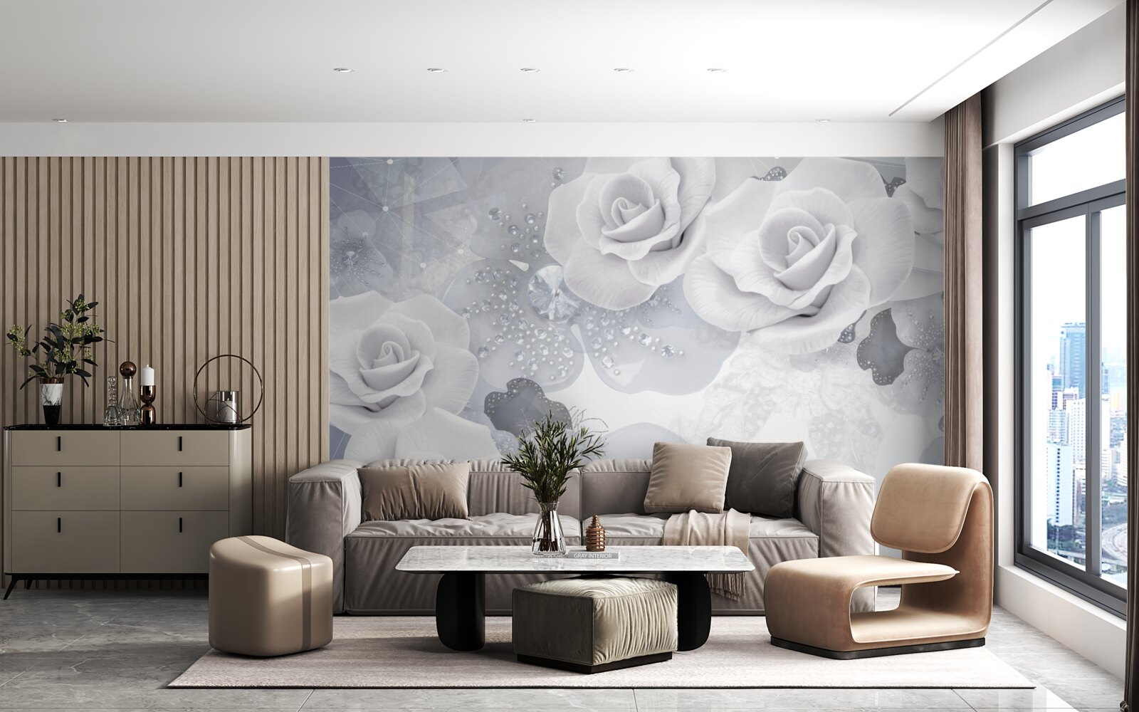 Papier peint ensemble de fleurs blanches sur fond bleu