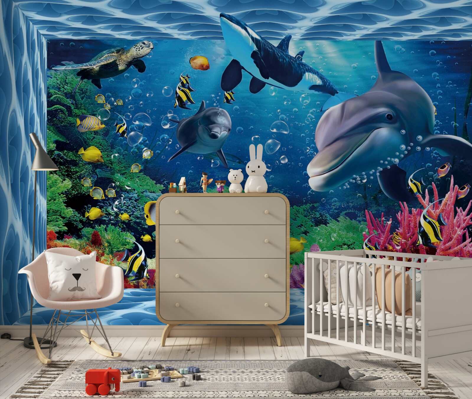 Papier peint monde sous-marin avec les dauphins