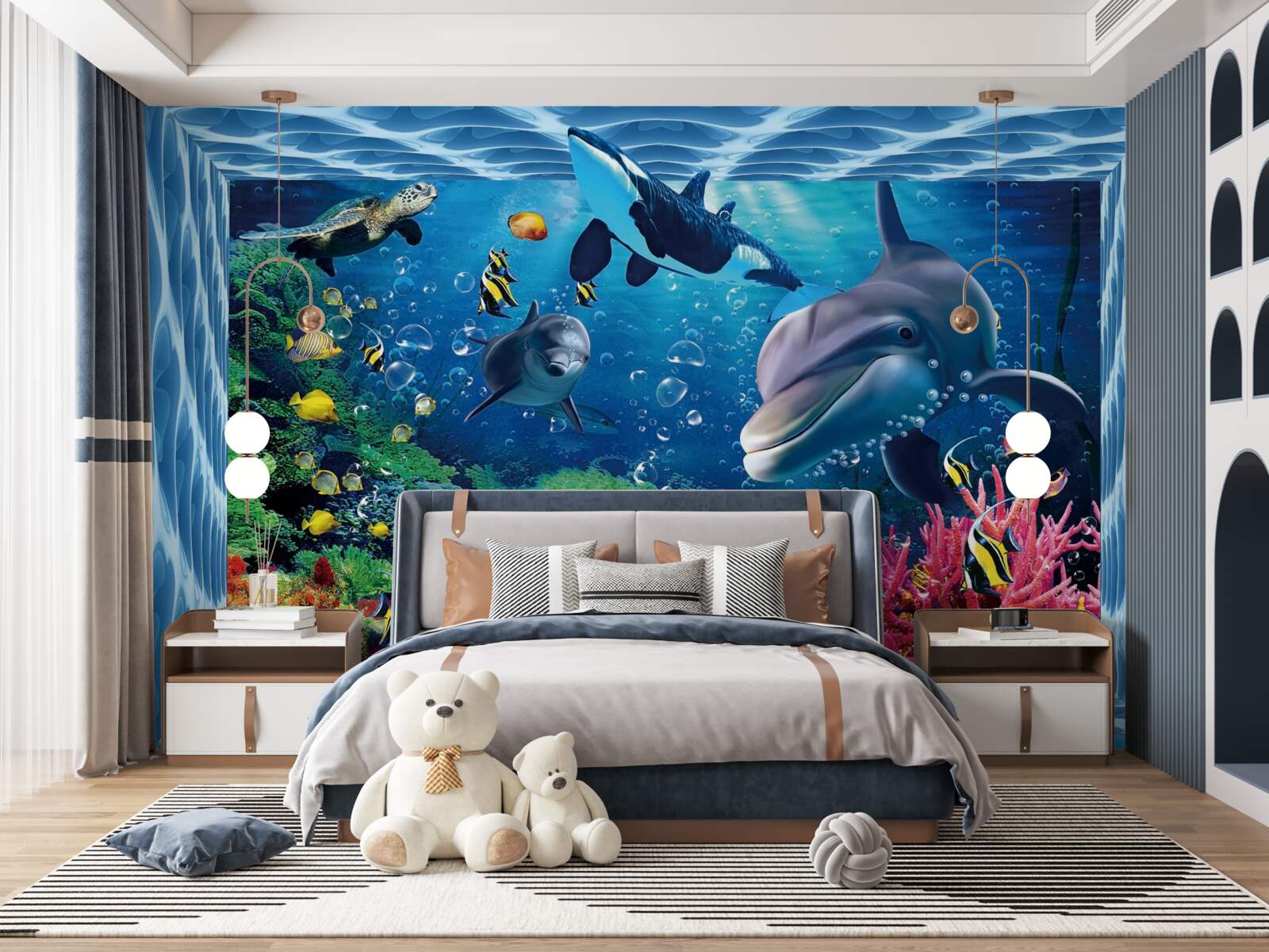 Papier peint monde sous-marin avec les dauphins