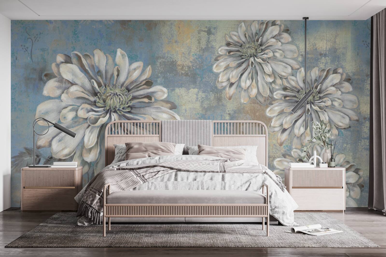 Papier peint des asters blancs comme neige, de la taille d'une pluie, se déversent à l'arrière-plan