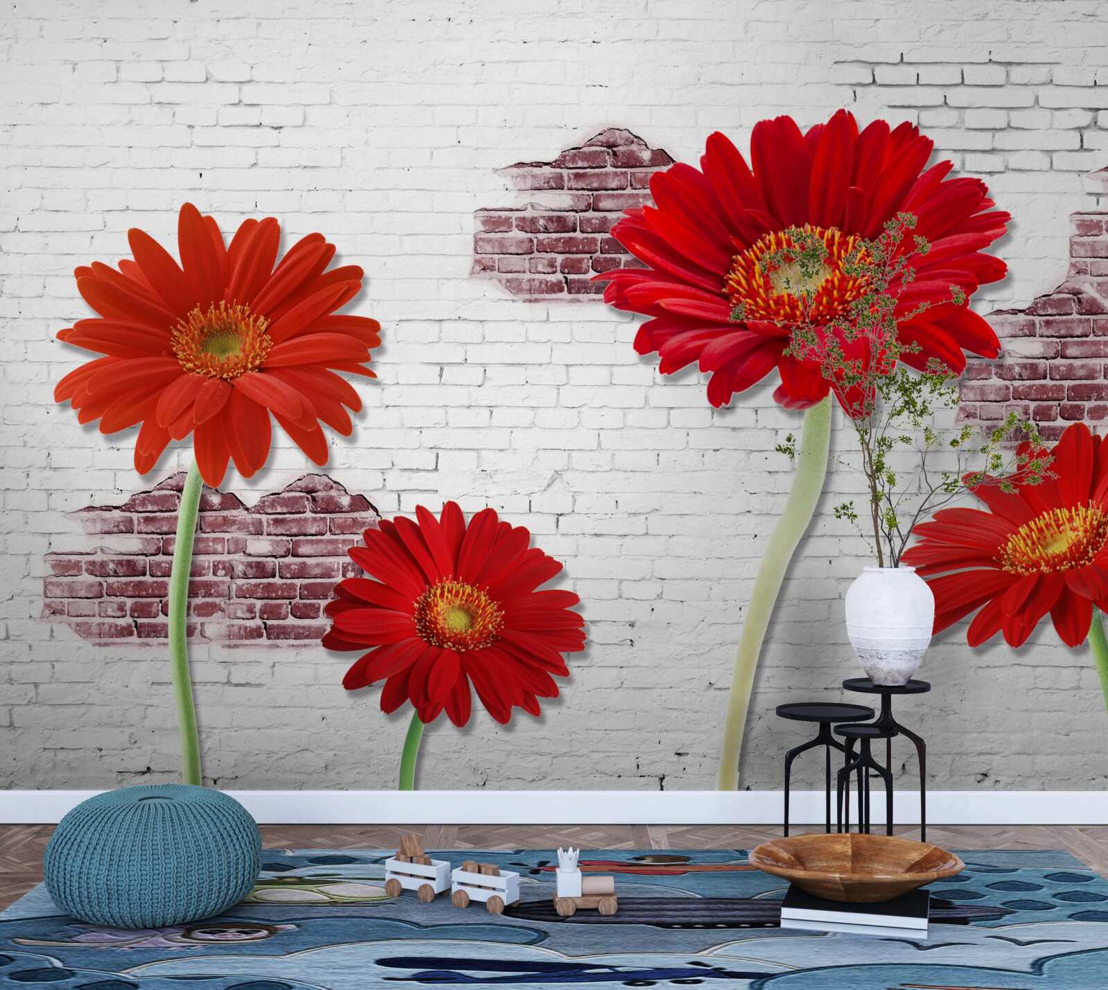 Papier peint gerberas rouges élégants