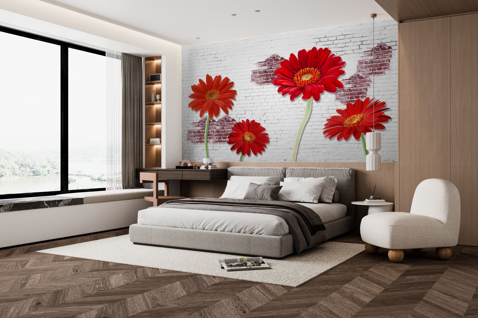 Papier peint gerberas rouges élégants