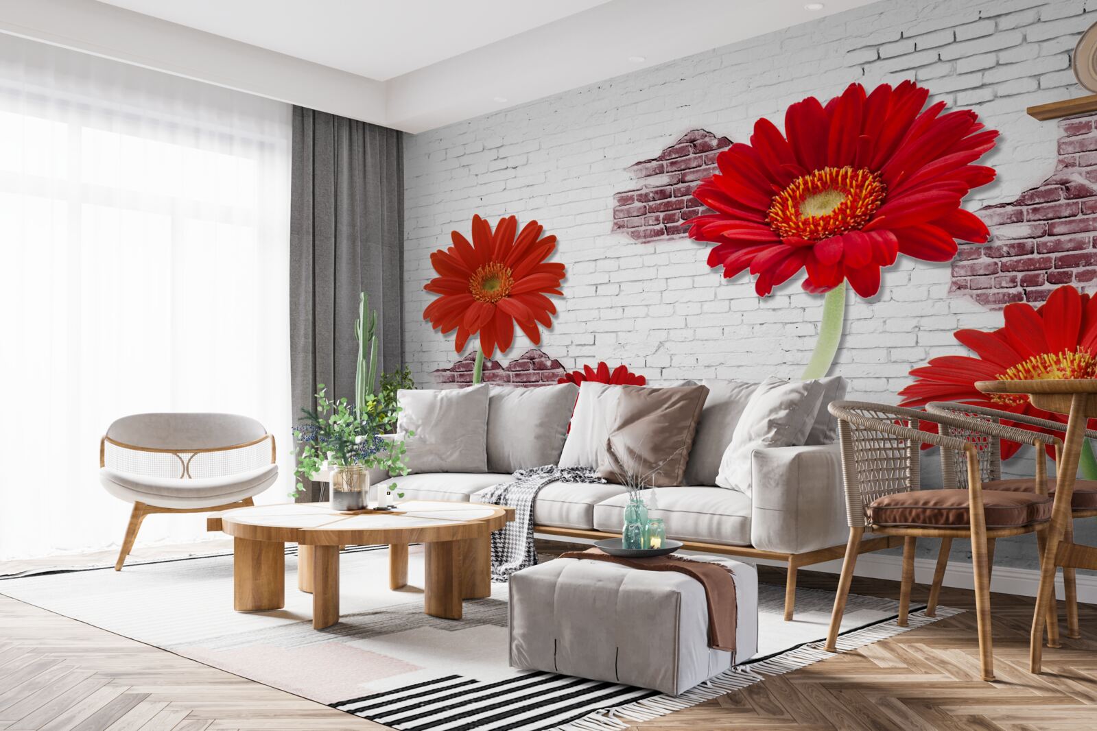 Papier peint gerberas rouges élégants