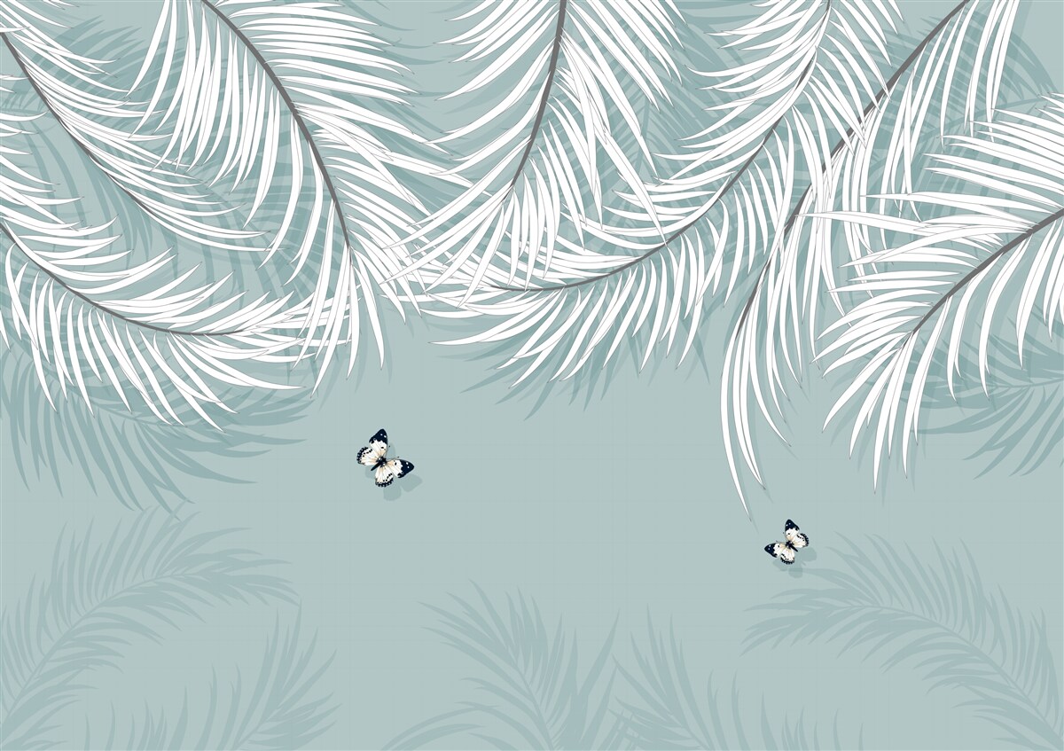 Papier peint les papillons se cachent sous les feuilles de palmier