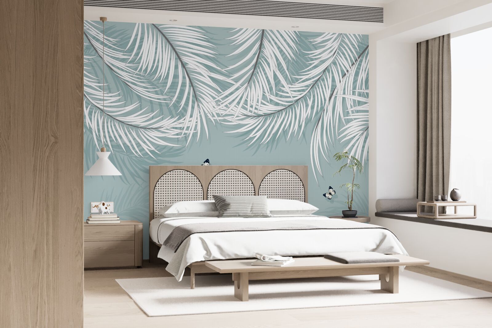 Papier peint les papillons se cachent sous les feuilles de palmier