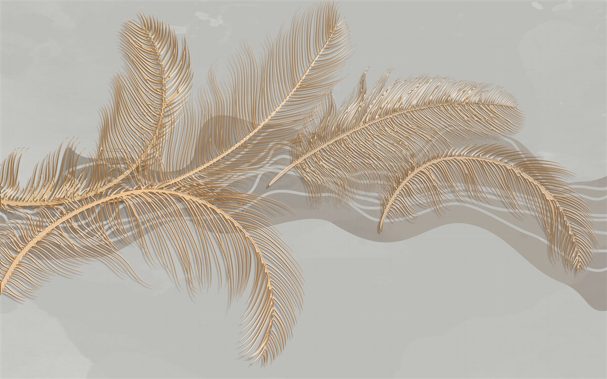 Papier peint feuilles dorées des palmiers tropicaux