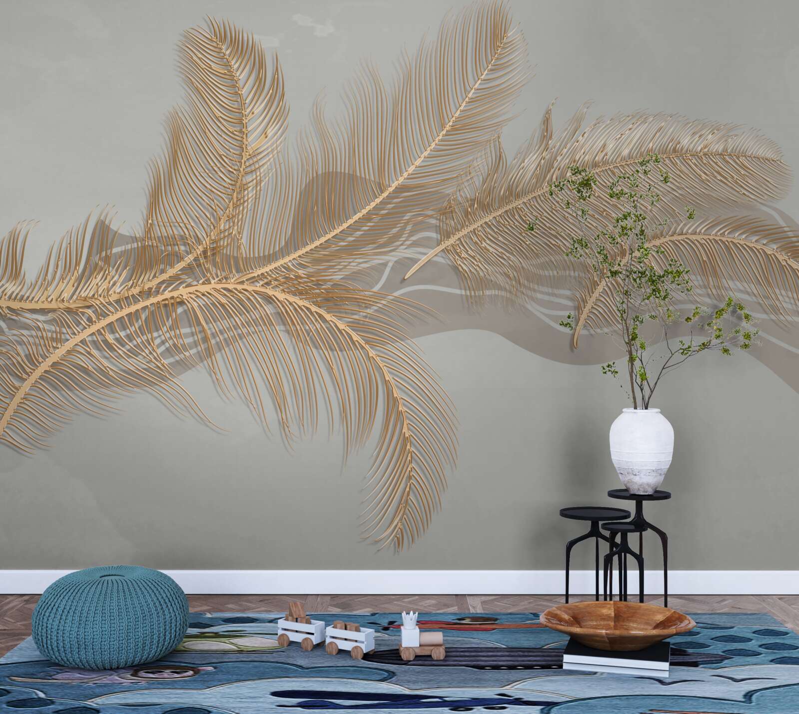 Papier peint feuilles dorées des palmiers tropicaux