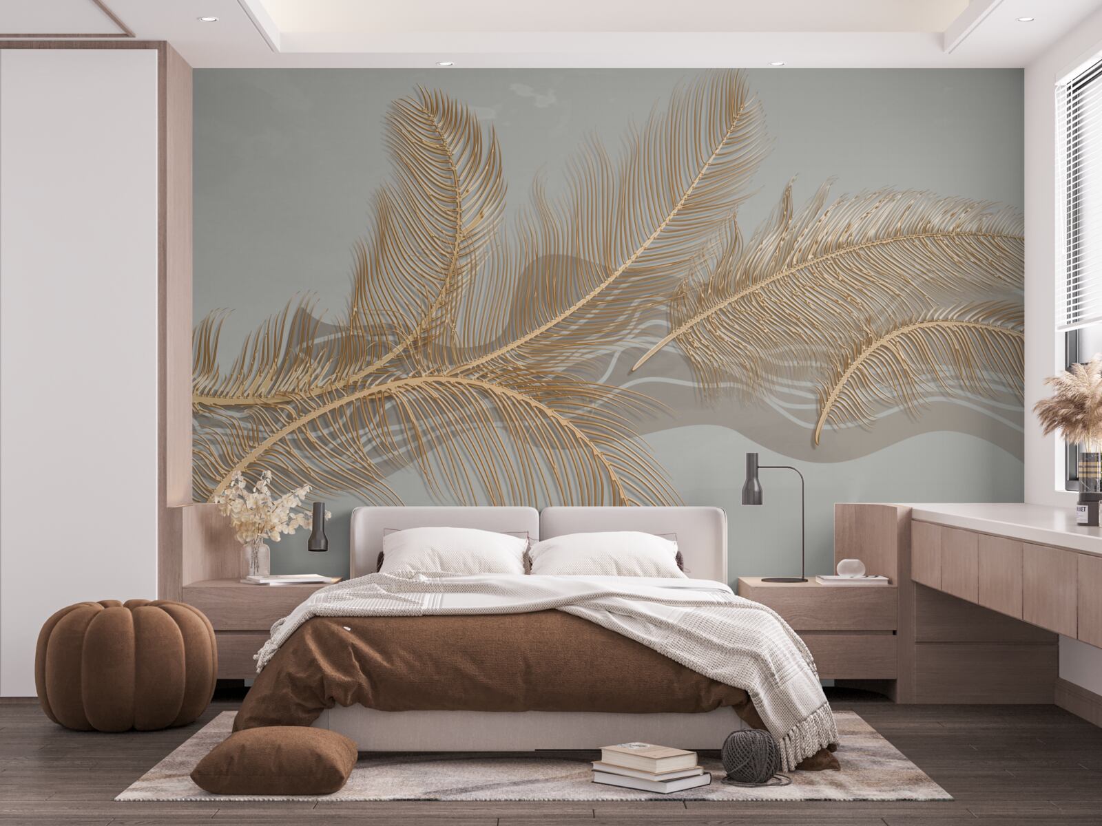 Papier peint feuilles dorées des palmiers tropicaux