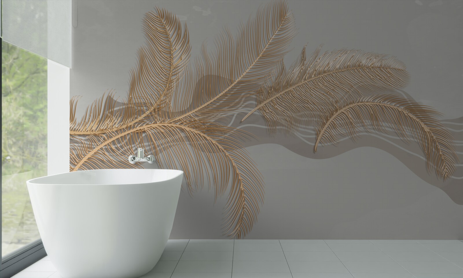 Papier peint feuilles dorées des palmiers tropicaux