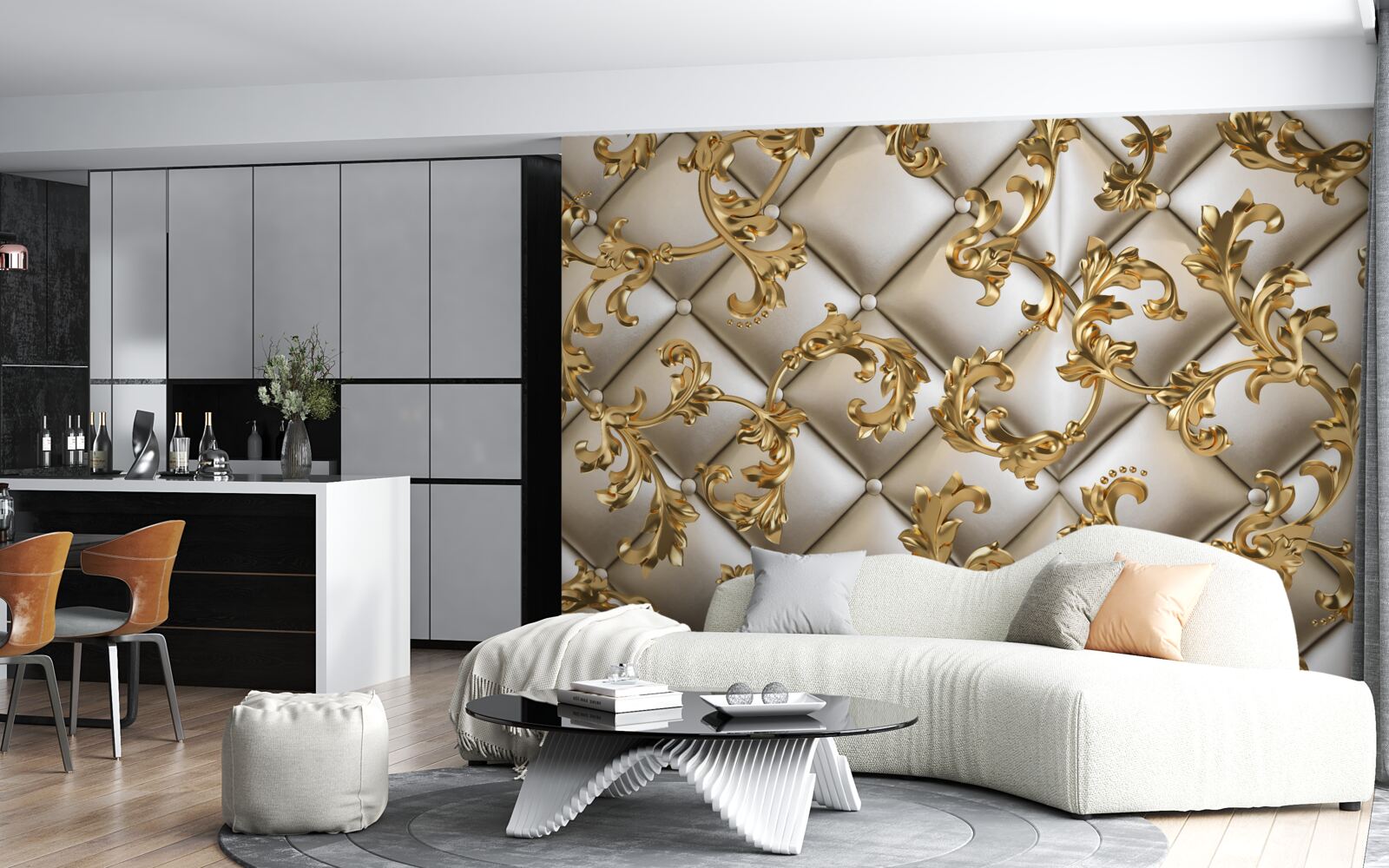 Papier peint texture sous des branches dorées