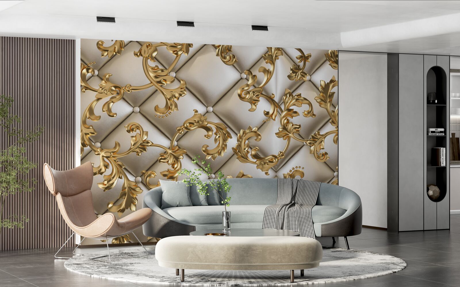 Papier peint texture sous des branches dorées