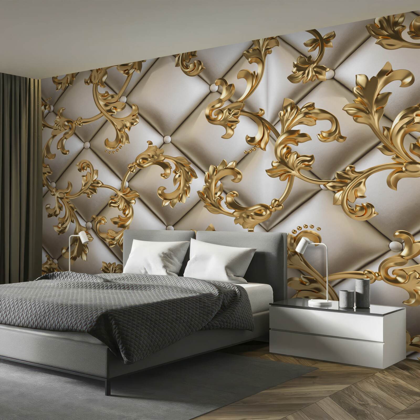 Papier peint texture sous des branches dorées