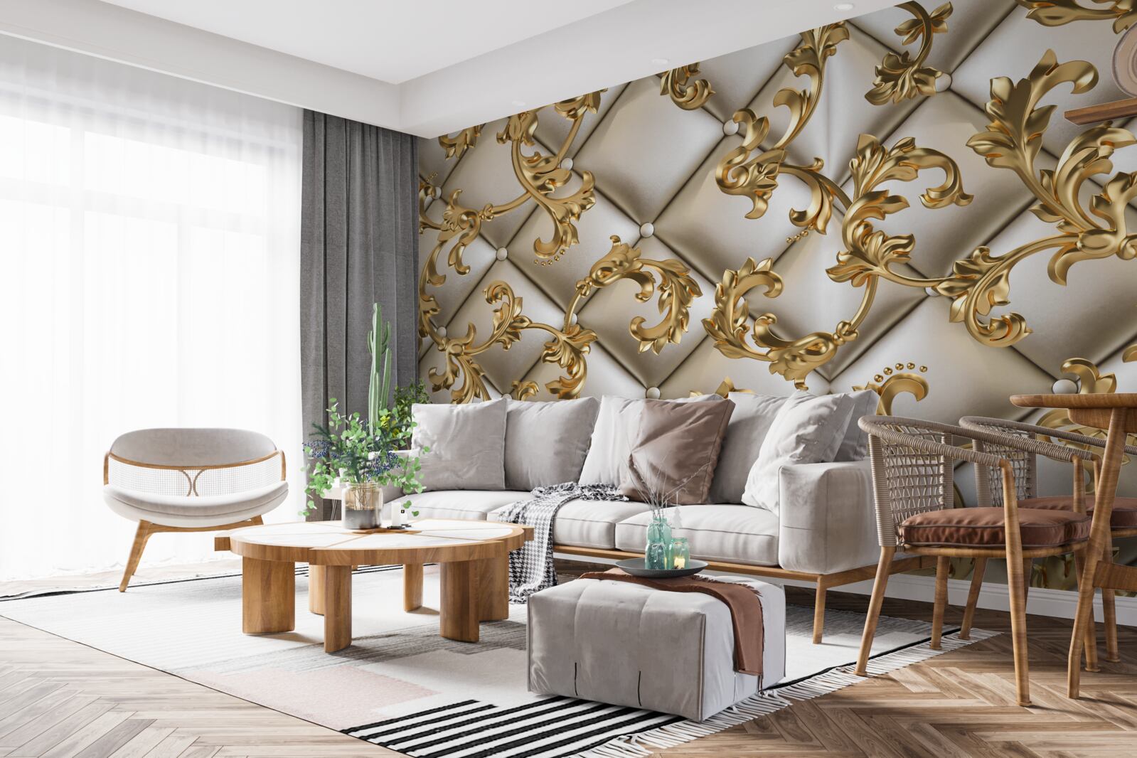 Papier peint texture sous des branches dorées