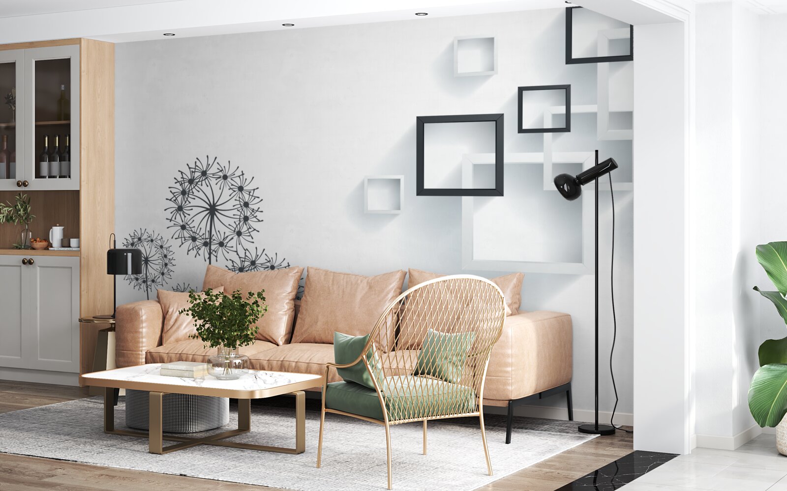 Papier peint formes géométriques sur fond blanc avec milleon