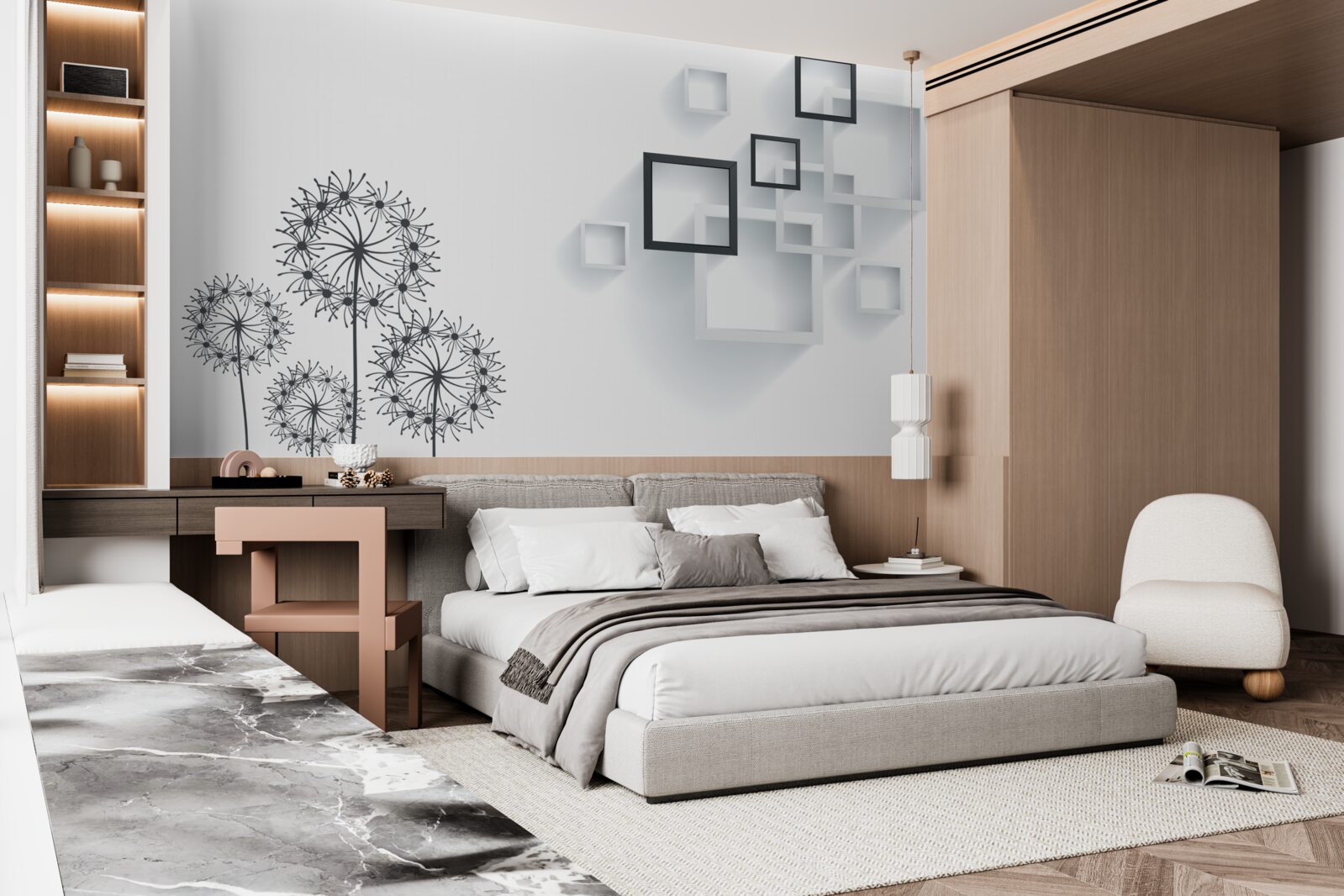 Papier peint formes géométriques sur fond blanc avec milleon