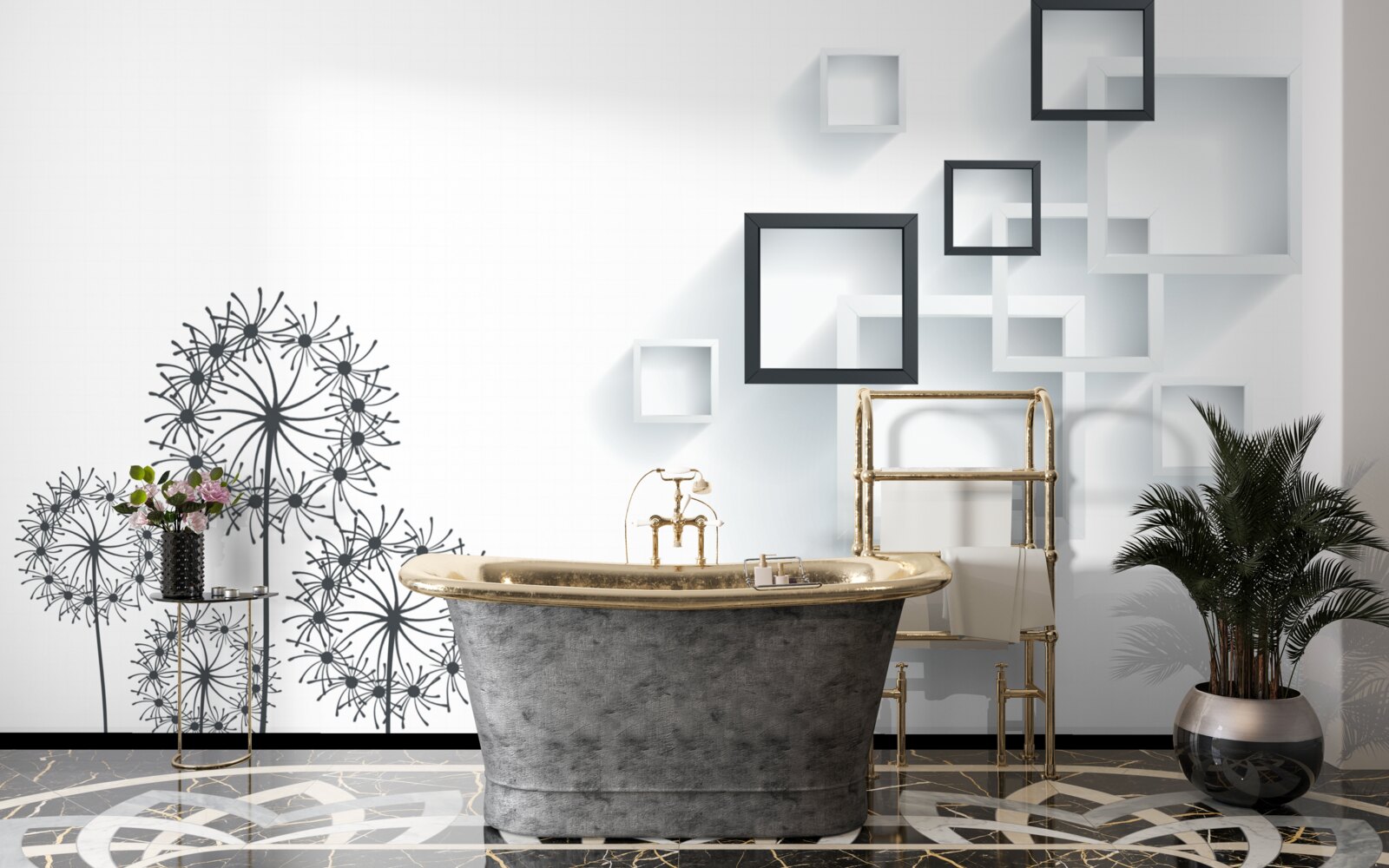 Papier peint formes géométriques sur fond blanc avec milleon