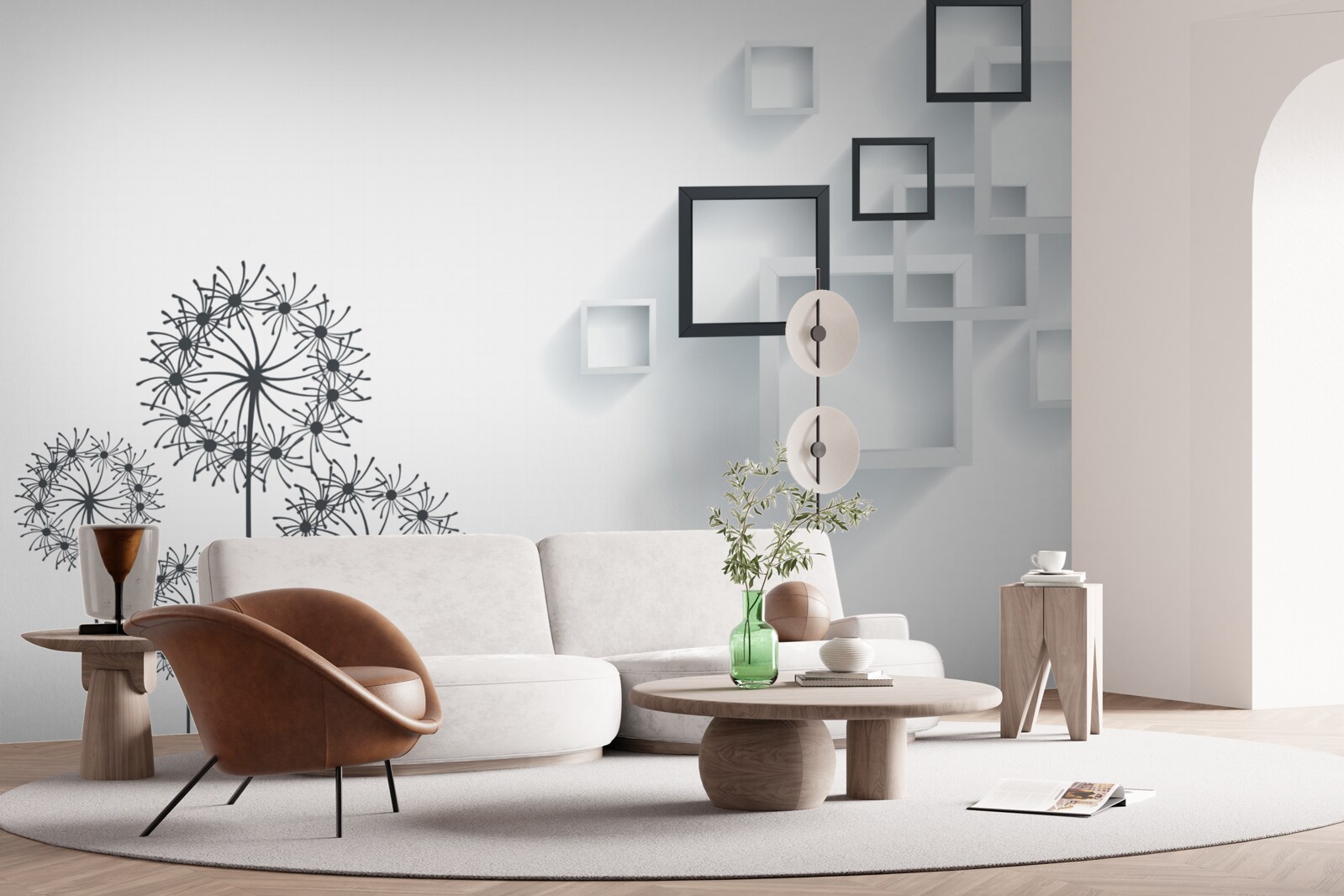 Papier peint formes géométriques sur fond blanc avec milleon