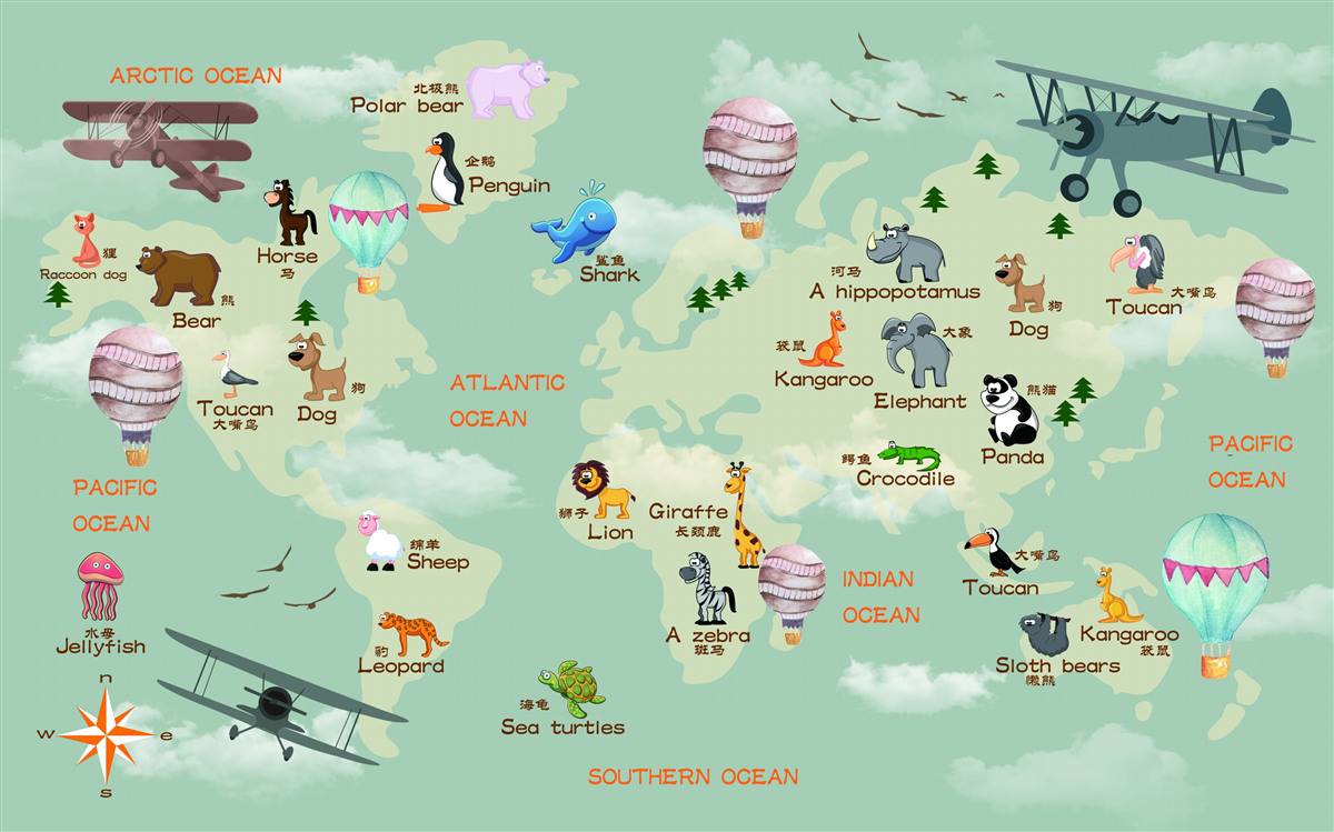 Papier peint carte du monde pour les enfants