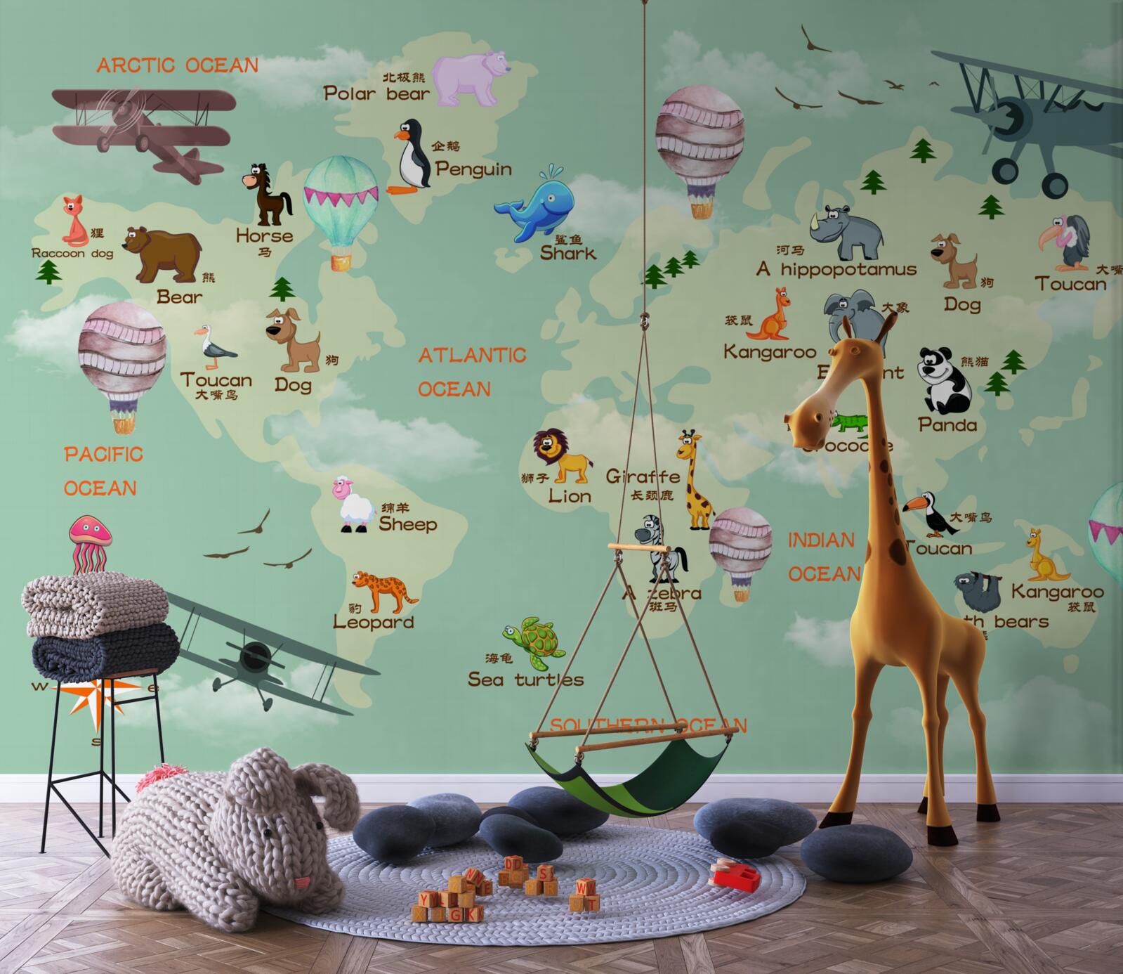 Papier peint carte du monde pour les enfants