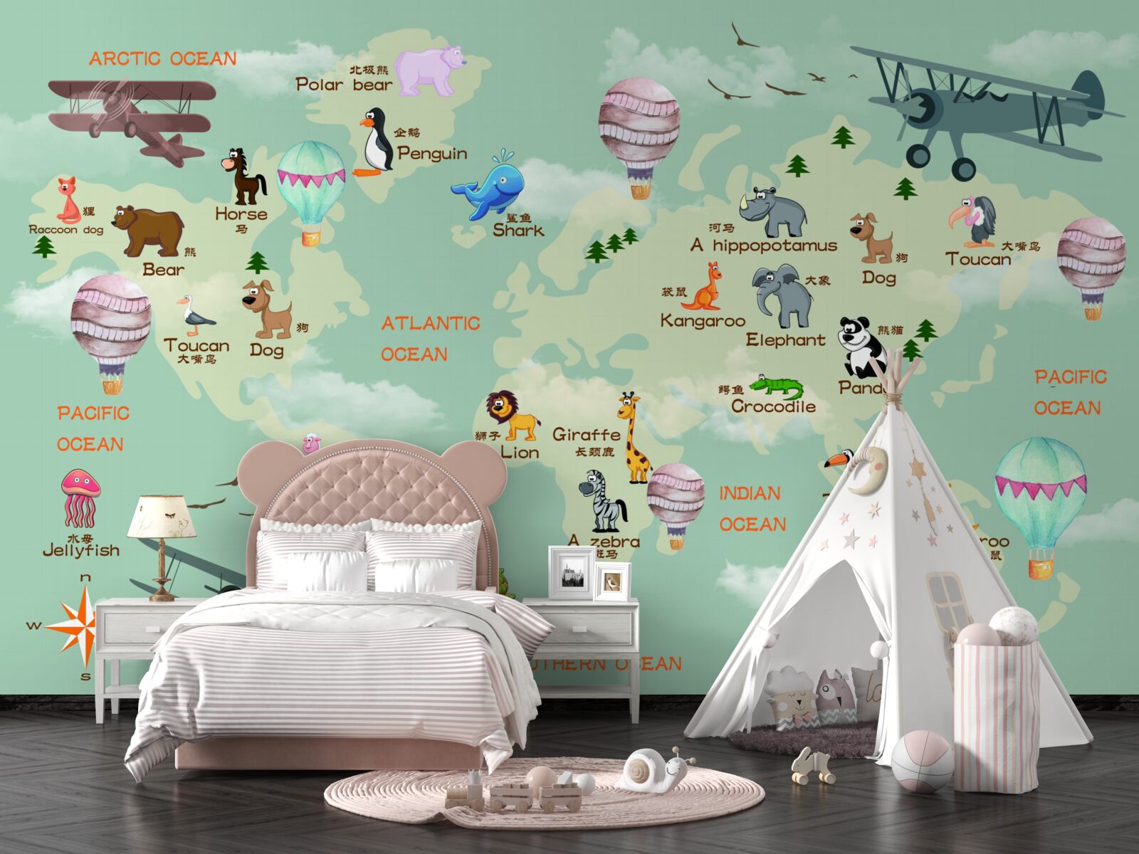 Papier peint carte du monde pour les enfants