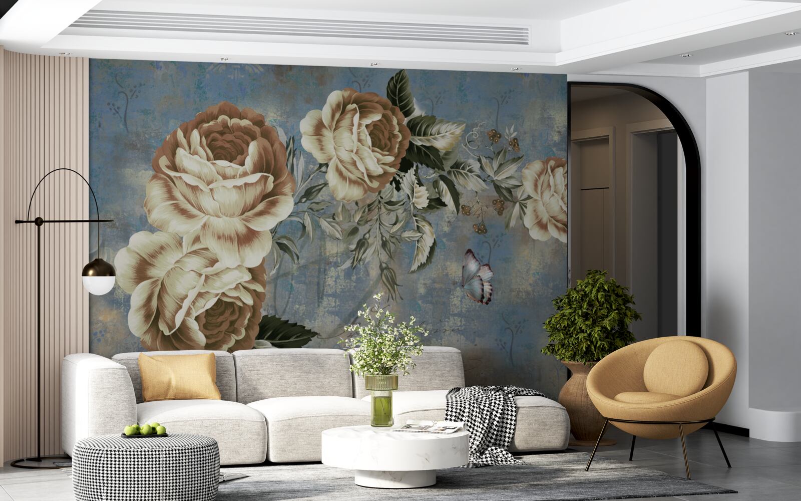 Papier peint une branche aux fleurs délicates de couleur crème se penche calmement au-dessus de l'eau