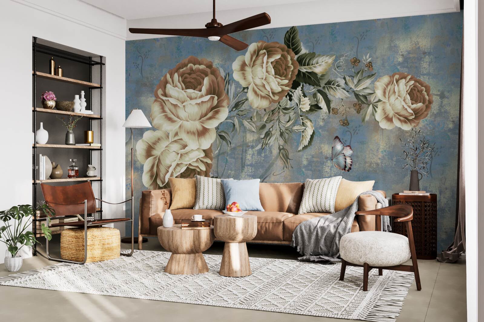 Papier peint une branche aux fleurs délicates de couleur crème se penche calmement au-dessus de l'eau