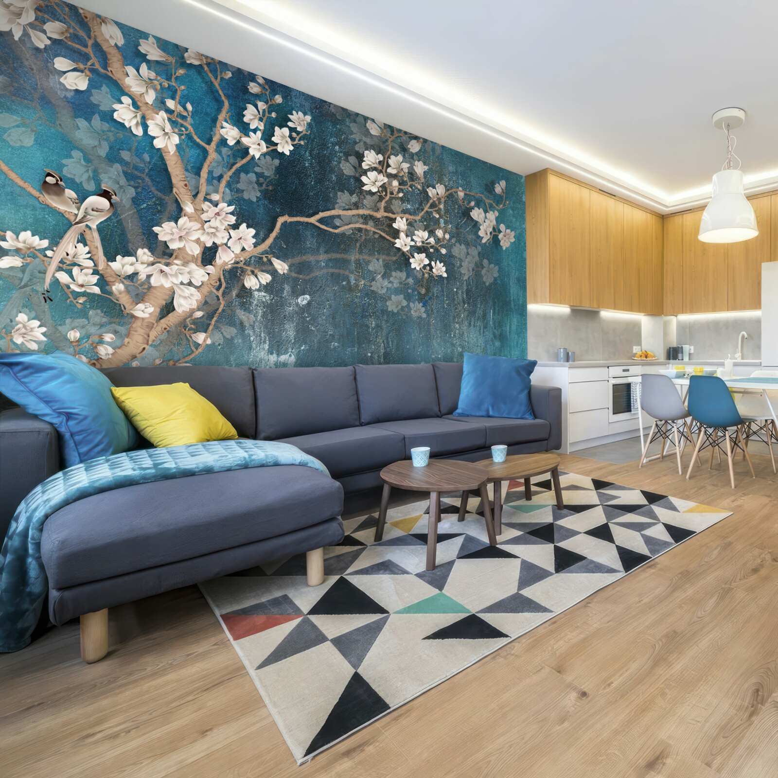 Papier peint magnolia en pleine floraison et tombée de la nuit