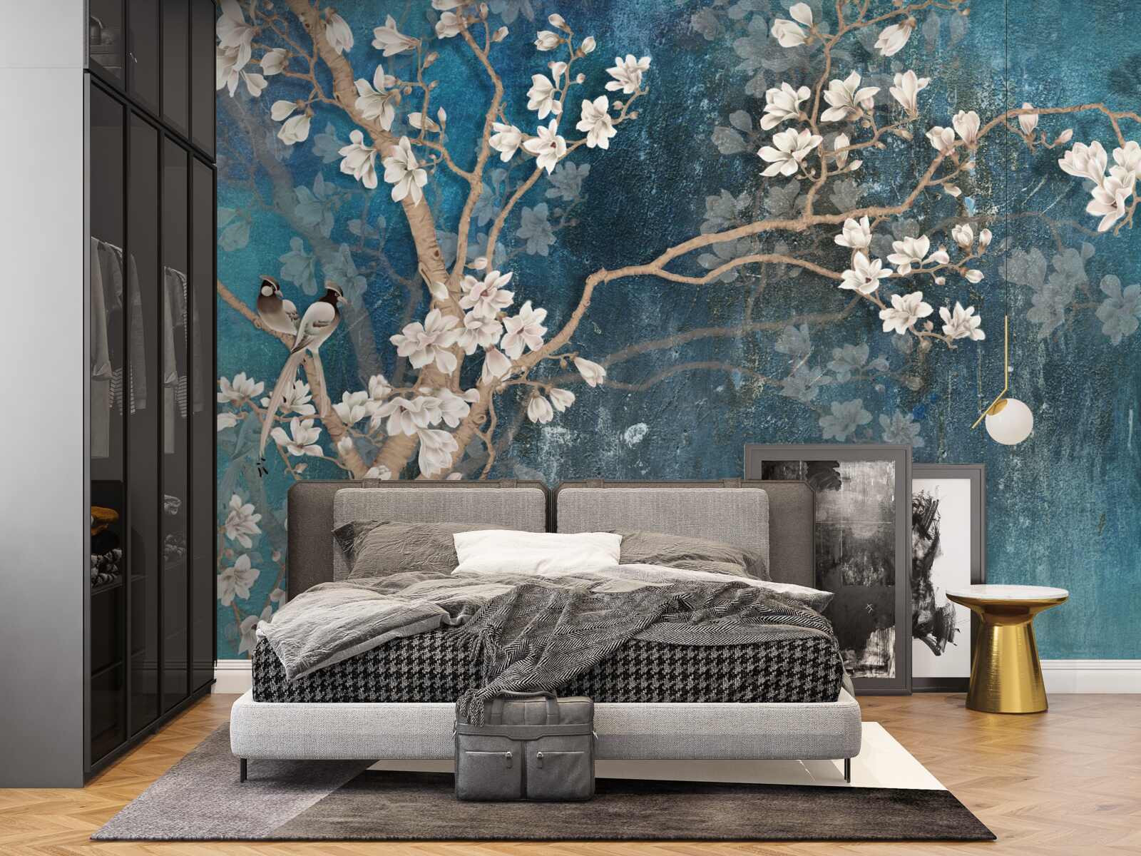 Papier peint magnolia en pleine floraison et tombée de la nuit