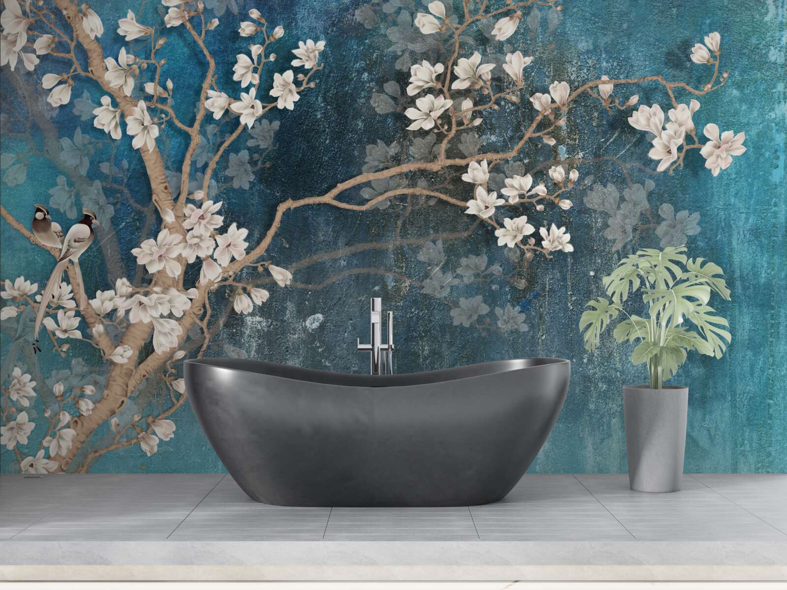 Papier peint magnolia en pleine floraison et tombée de la nuit