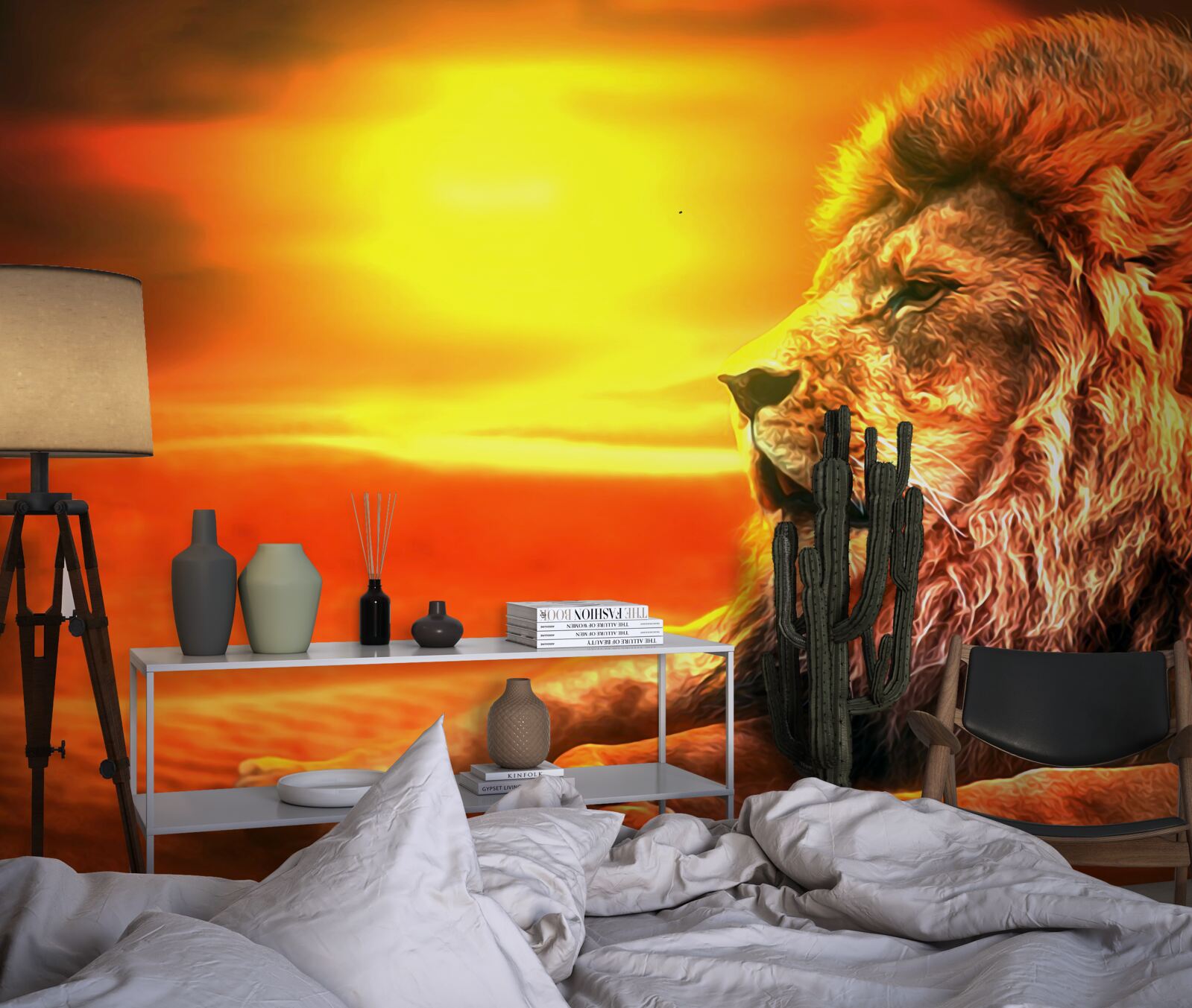 Papier peint un tigre mûr accompagne le déclin du soleil