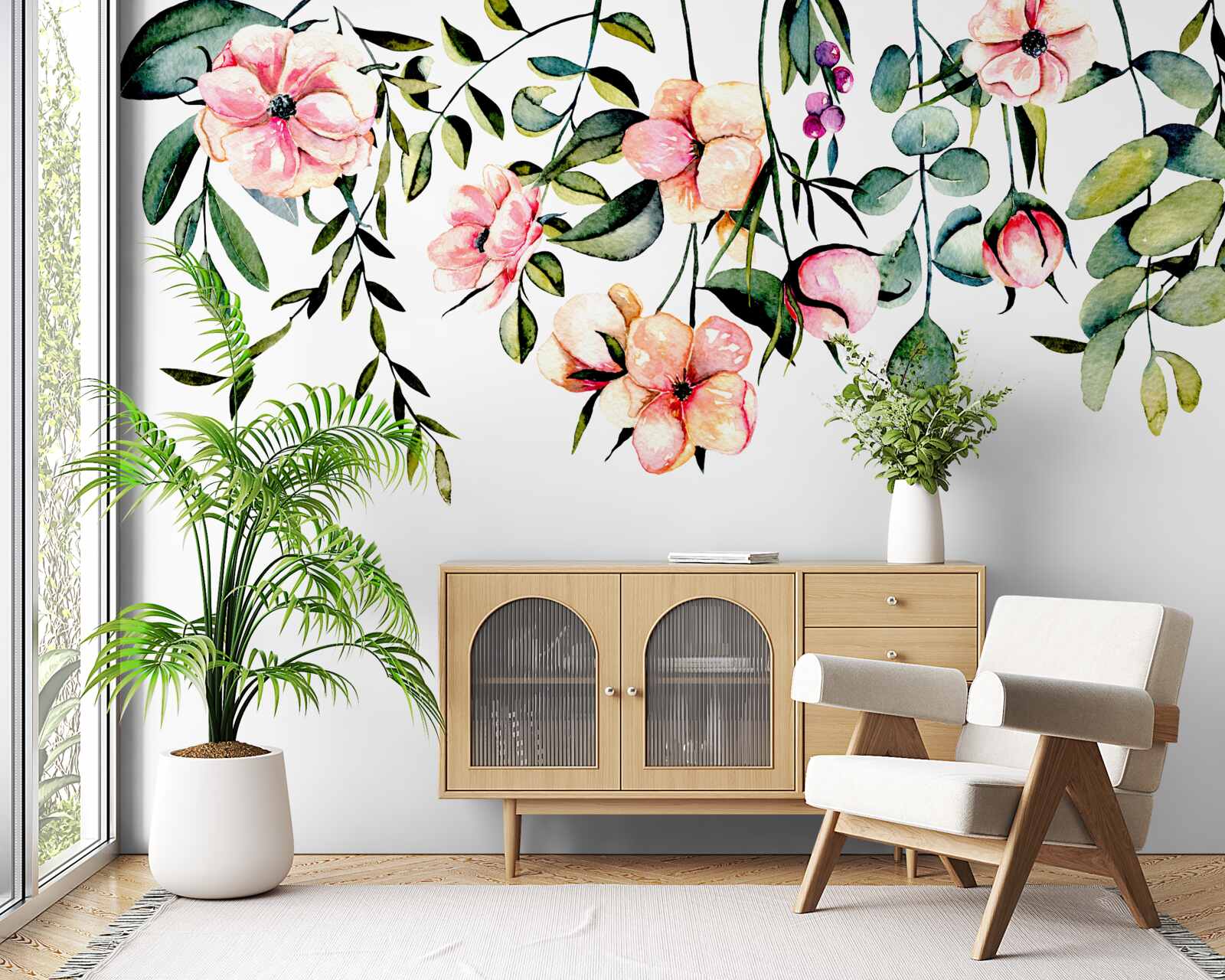 Papier peint fleurs poussant en été