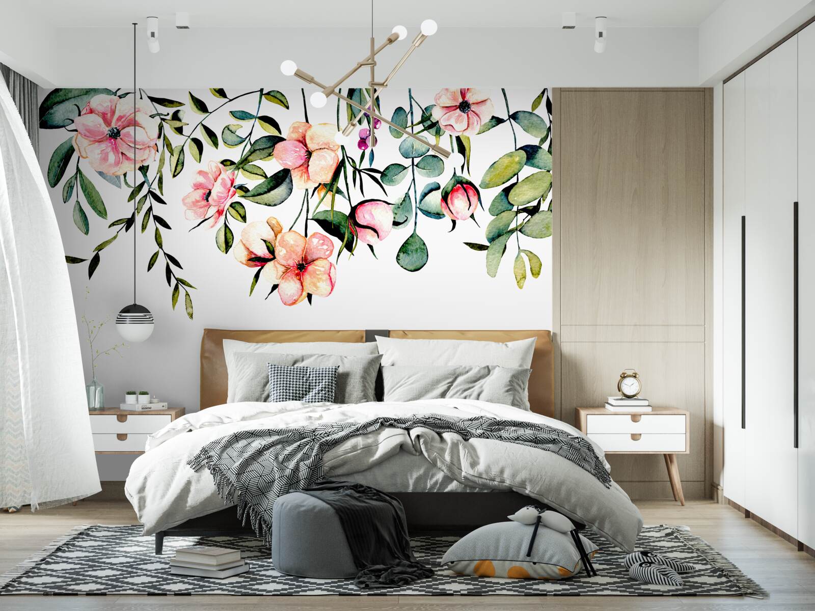 Papier peint fleurs poussant en été