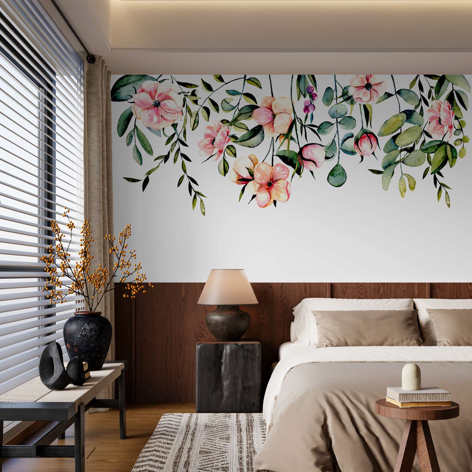 Papier peint fleurs poussant en été