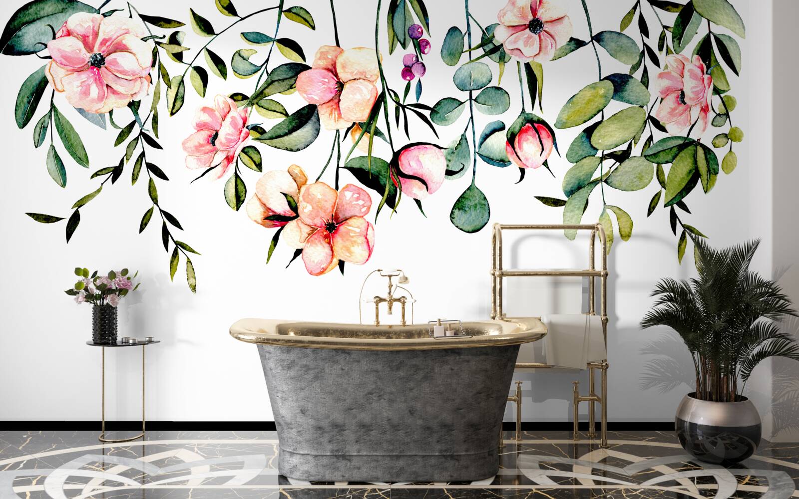 Papier peint fleurs poussant en été