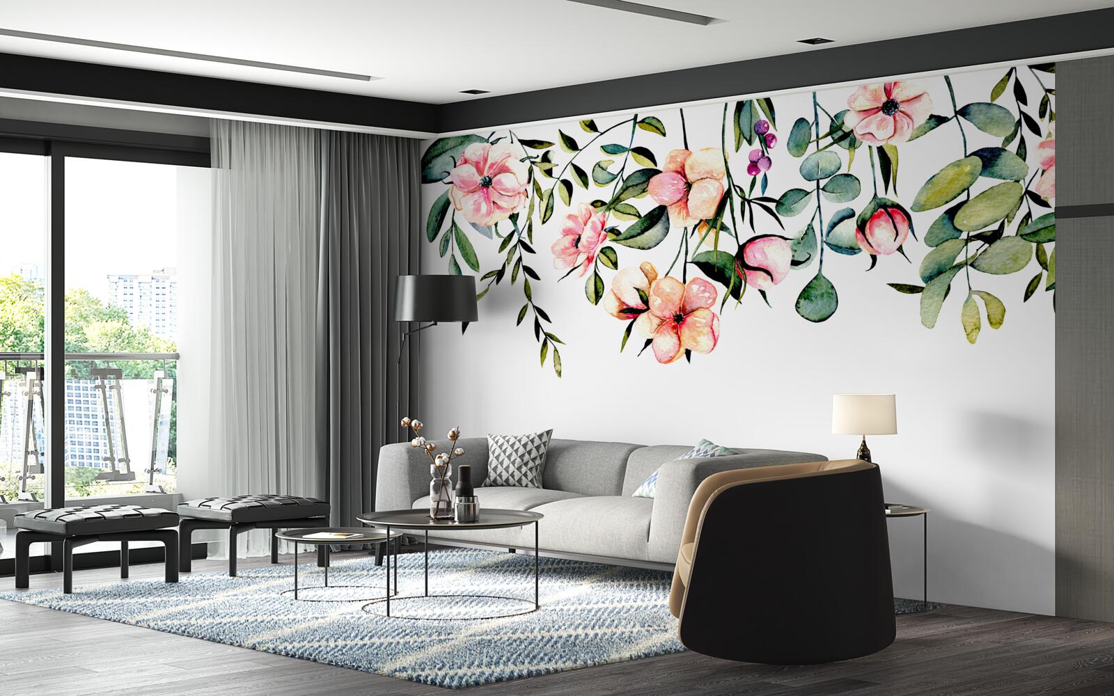 Papier peint fleurs poussant en été