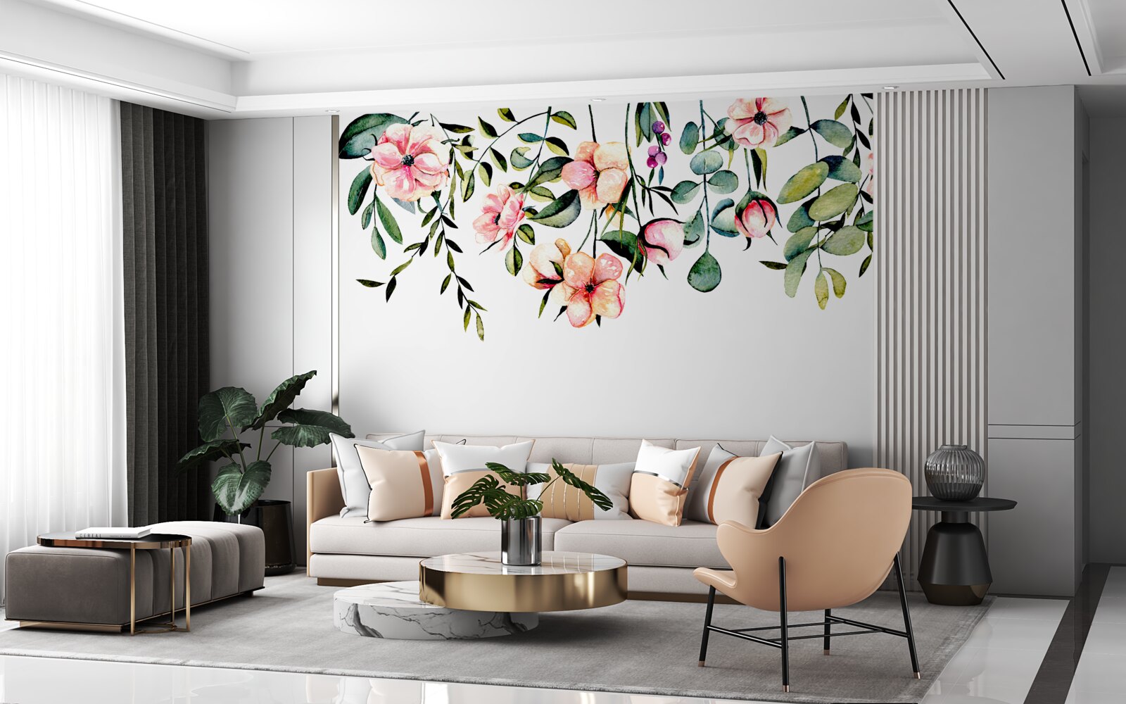 Papier peint fleurs poussant en été