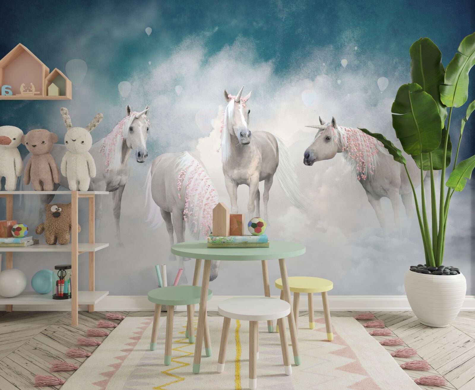Papier peint des nuages pleins de licornes