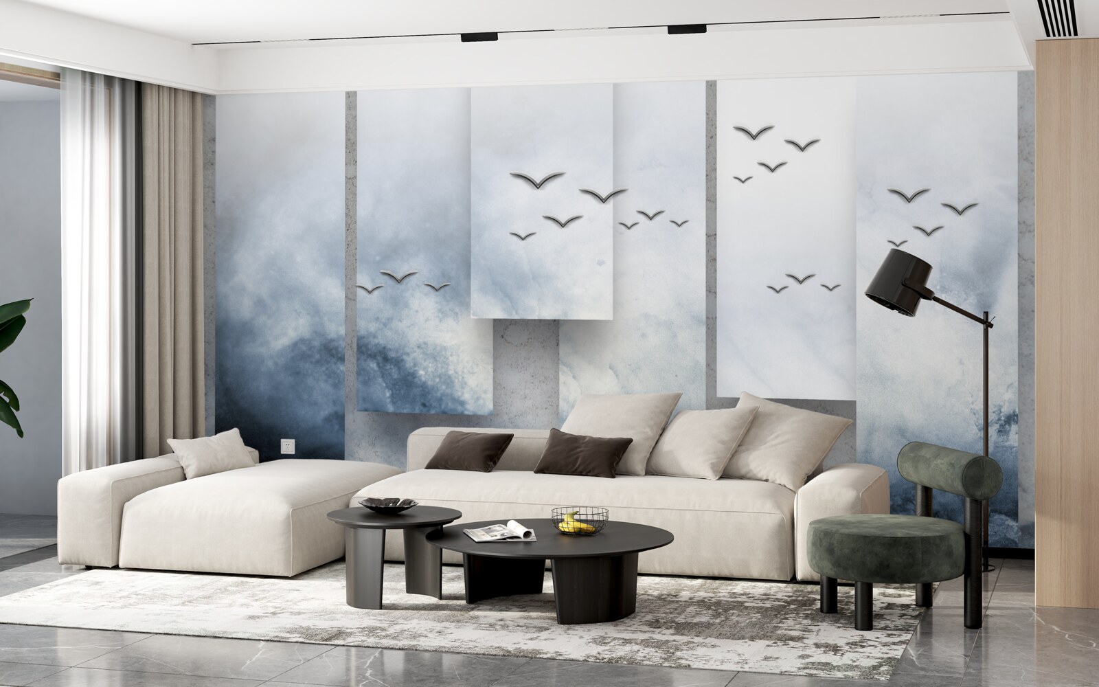 Papier peint les modules cèdent la place aux oiseaux qui quittent la tempête