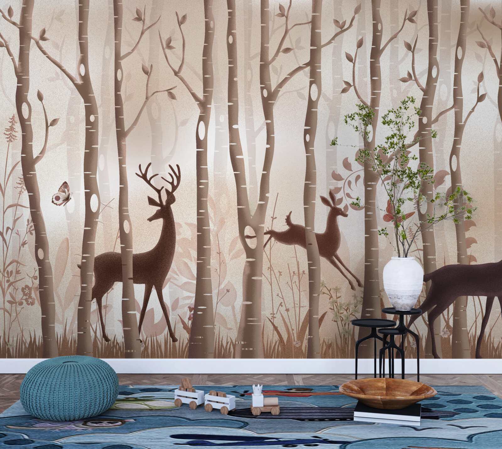 Papier peint la forêt élancée est un lieu de promenade pour les cerfs