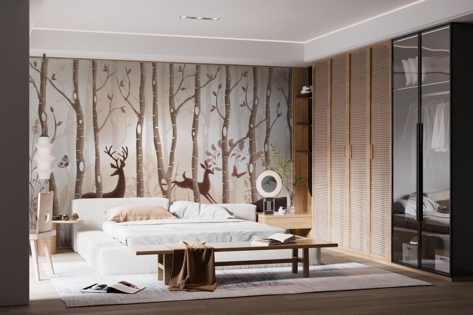 Papier peint la forêt élancée est un lieu de promenade pour les cerfs