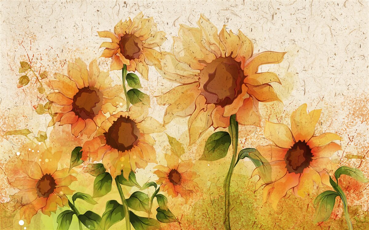 Papier peint éclairage des tournesols dorés