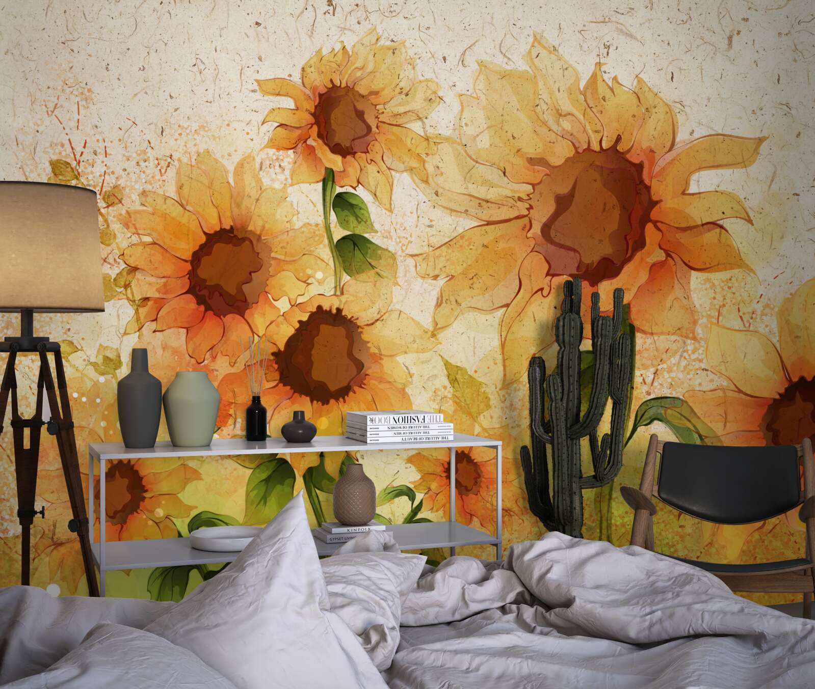 Papier peint éclairage des tournesols dorés